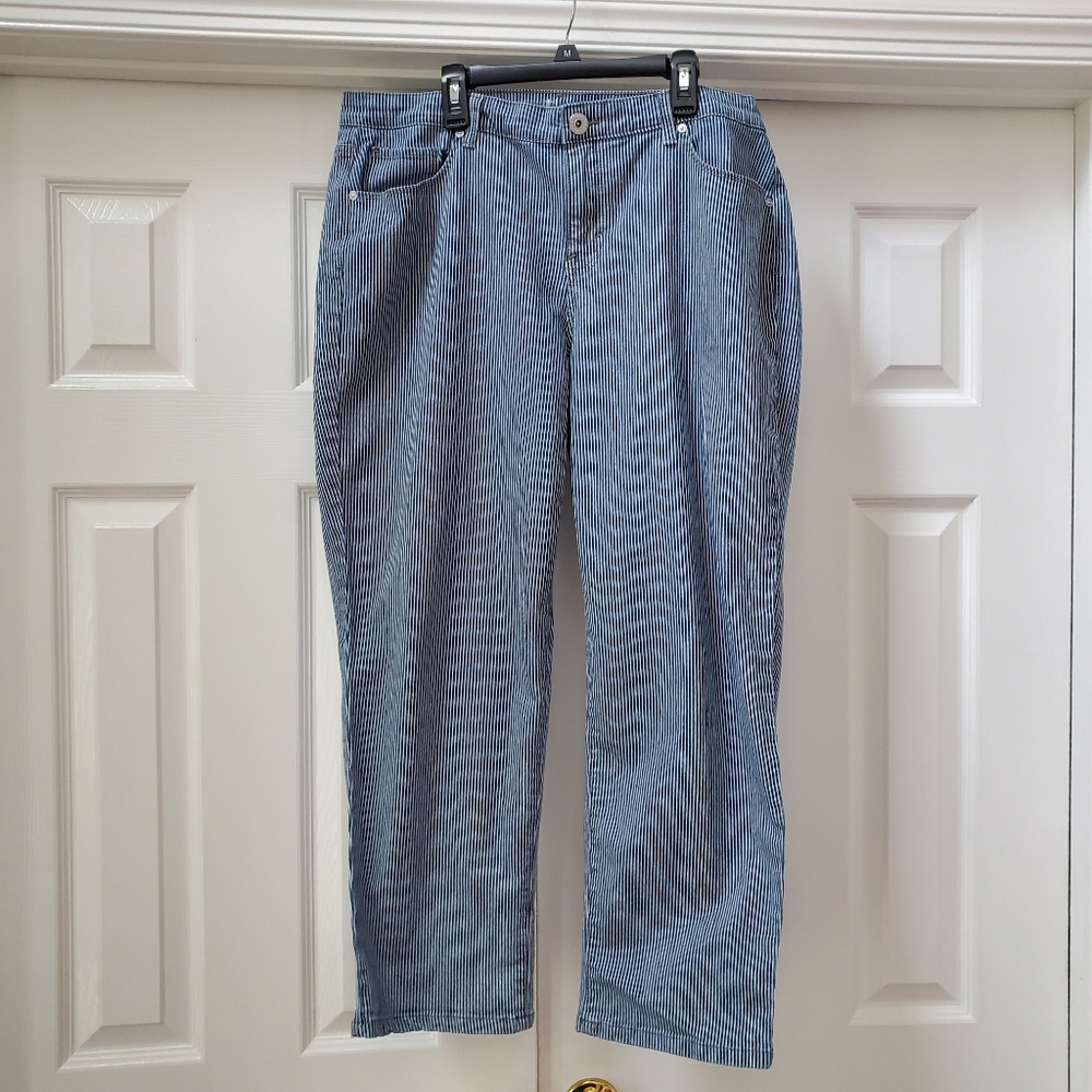 Style & Co Navy Blue White Striped Curvy Capri Pants